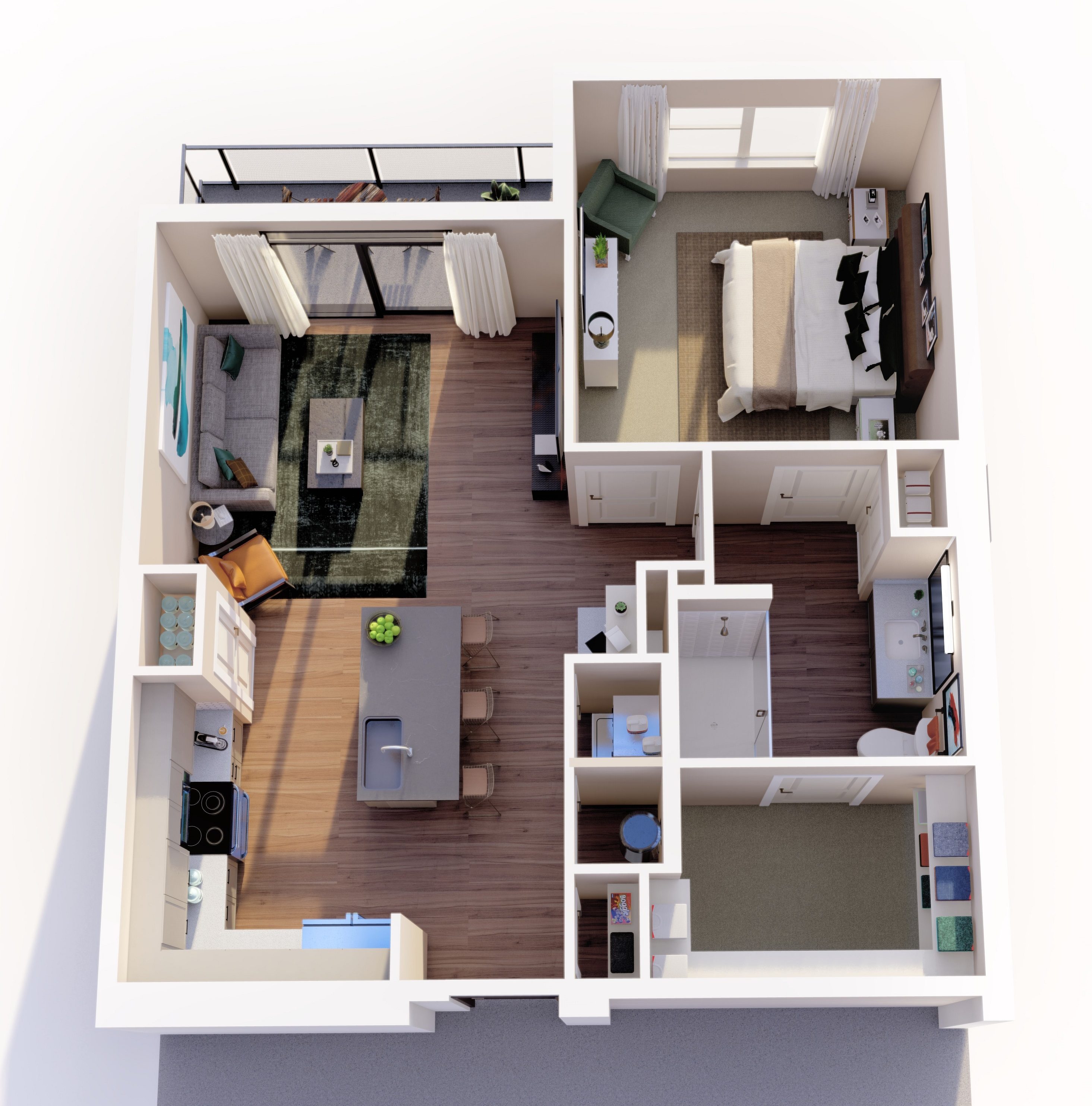 Floor plan for 1 bed, 1 bath, 760 sqft